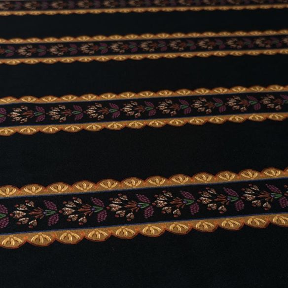Tecido Viscose Estampada Listrado Floral Versalhes Preto e Ocre •