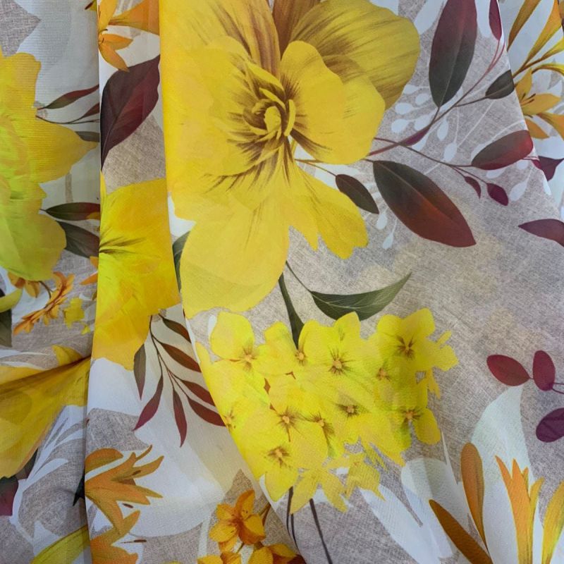 Tecido Musseline Estampada Floral Amarelo • Conexão Tecidos