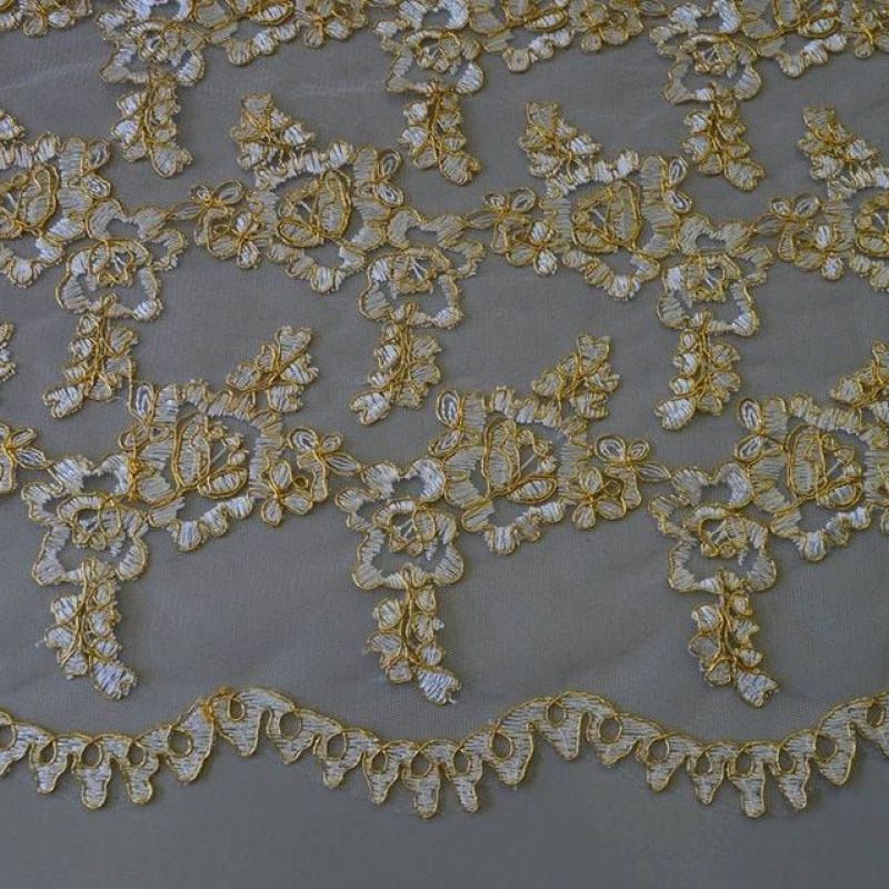 Tecido Tule Bordado Dourado • Conexão Tecidos