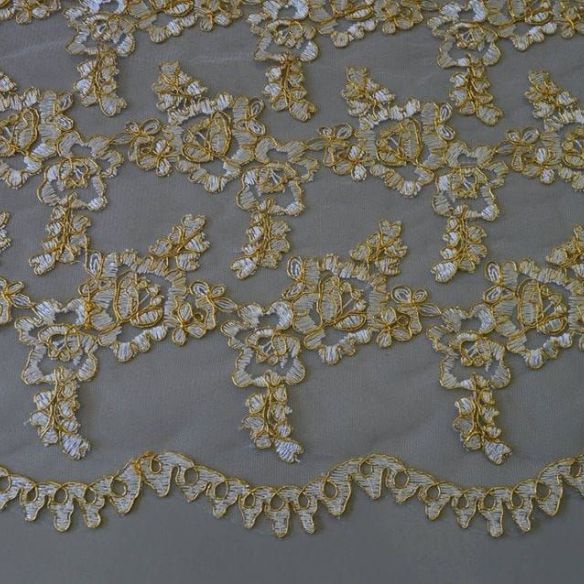 Tecido Tule Bordado Dourado • Conexão Tecidos