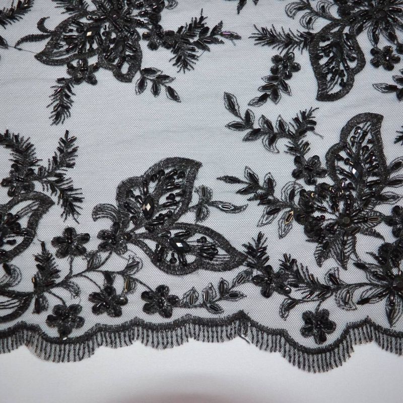 Tecido Tule Bordado Com Pedrarias Preto • Conexão Tecidos