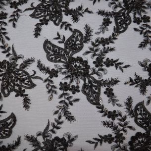 Tecido Tule Bordado Com Pedrarias Preto • Conexão Tecidos 2