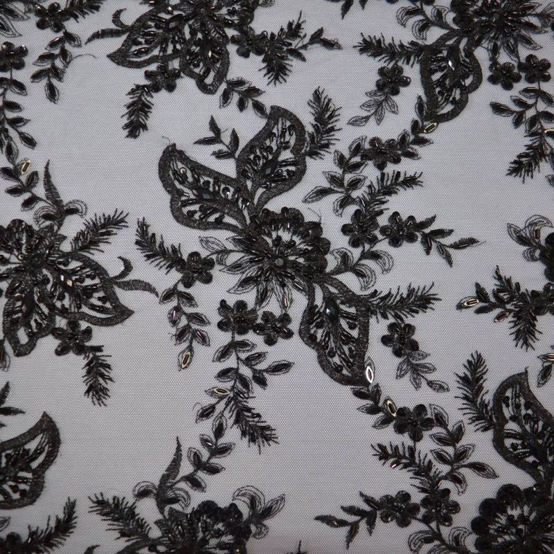 Tecido Tule Bordado Com Pedrarias Preto • Conexão Tecidos