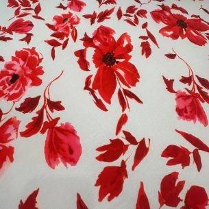 Tecido Cetim Toque De Seda Estampada Floral Vermelho • Conexão Tecidos
