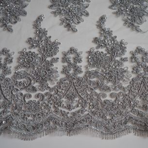 Tecido Tule Bordado Com Pedrarias Prata • Conexão Tecidos