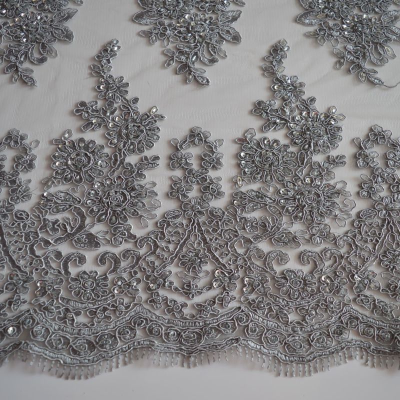 Tecido Tule Bordado Com Pedrarias Prata • Conexão Tecidos
