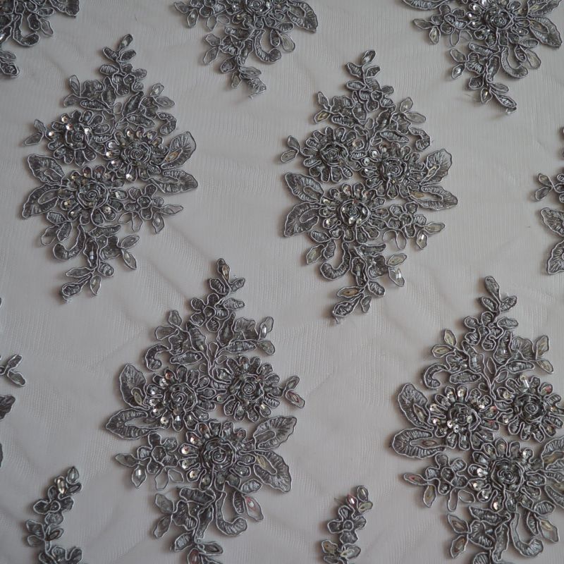 Tecido Tule Bordado Com Pedrarias Prata • Conexão Tecidos