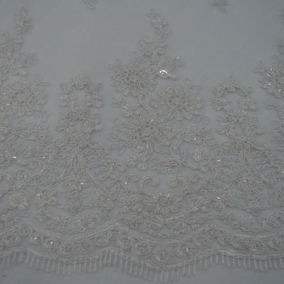 Tecido Tule Bordado Pedrarias Branco Off White • Conexão Tecidos