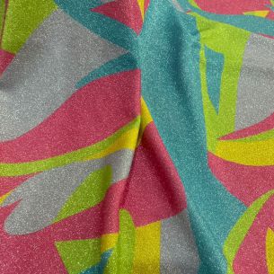 Tecido Malha Lurex Abstrato Tropicália Neon • Conexão Tecidos