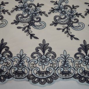 TULE BORDADO DOURADO E AZUL • Conexão Tecidos