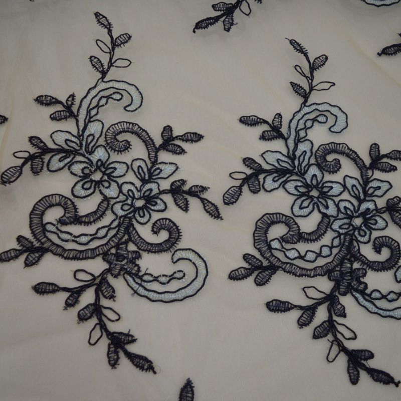 Tecido Tule Bordado Dourado E Azul • Conexão Tecidos