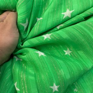Tecido Chifom De Seda Foil Estrelas Aurora Verde • Conexão Tecidos