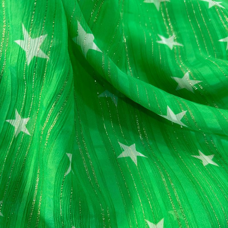 Tecido Chiffon De Seda Foil Estrelas Aurora Verde • Conexão Tecidos