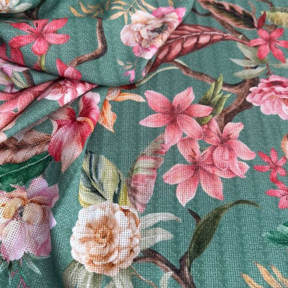 Tecido Viscose Estampada Maquinetada Floral Verde • Conexão Tecidos