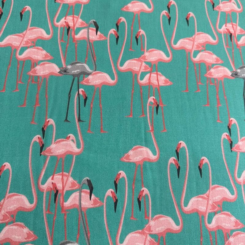 VISCOSE ESTAMPADA EXCLUSIVA FLAMINGOS. - Conexão Tecidos