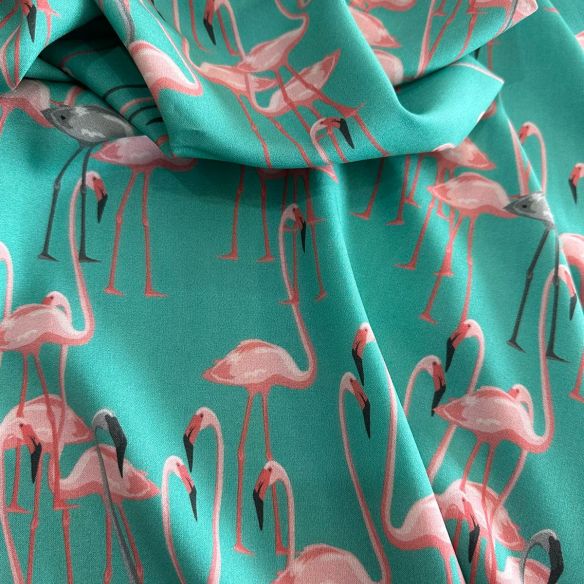 Tecido Viscose Estampada Flamingos Exclusiva • Conexão Tecidos