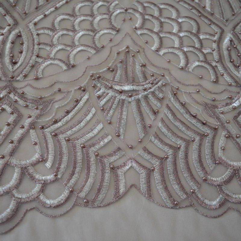 Tecido Tule Bordado Com Pedrarias Nude • Conexão Tecidos