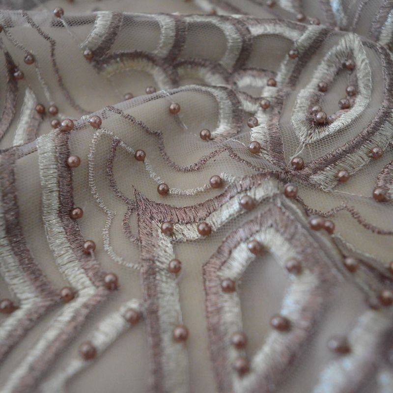 Tecido Tule Bordado Com Pedrarias Nude • Conexão Tecidos