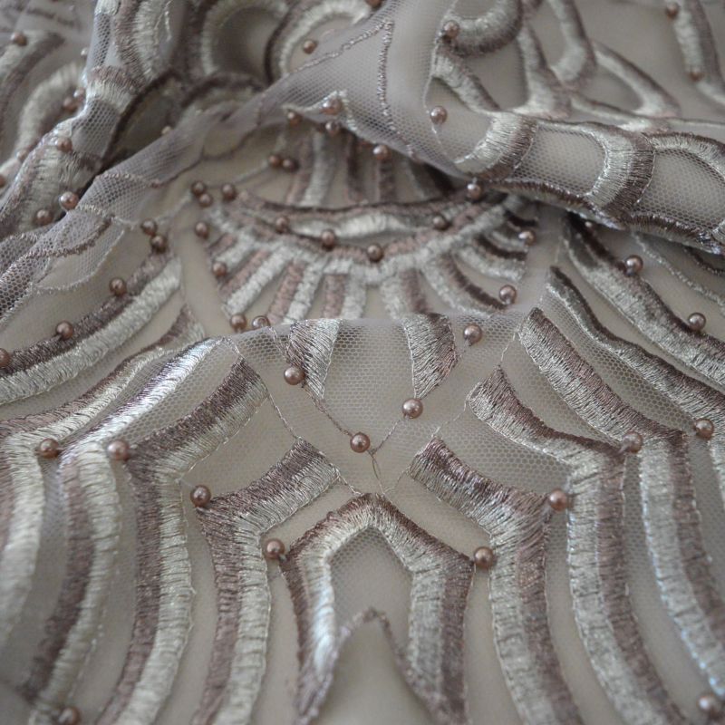 Tecido Tule Bordado Com Pedrarias Nude • Conexão Tecidos