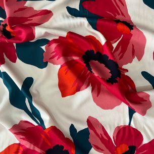 Tecido Viscose Estampada Floral Red Exclusiva • Conexão Tecidos