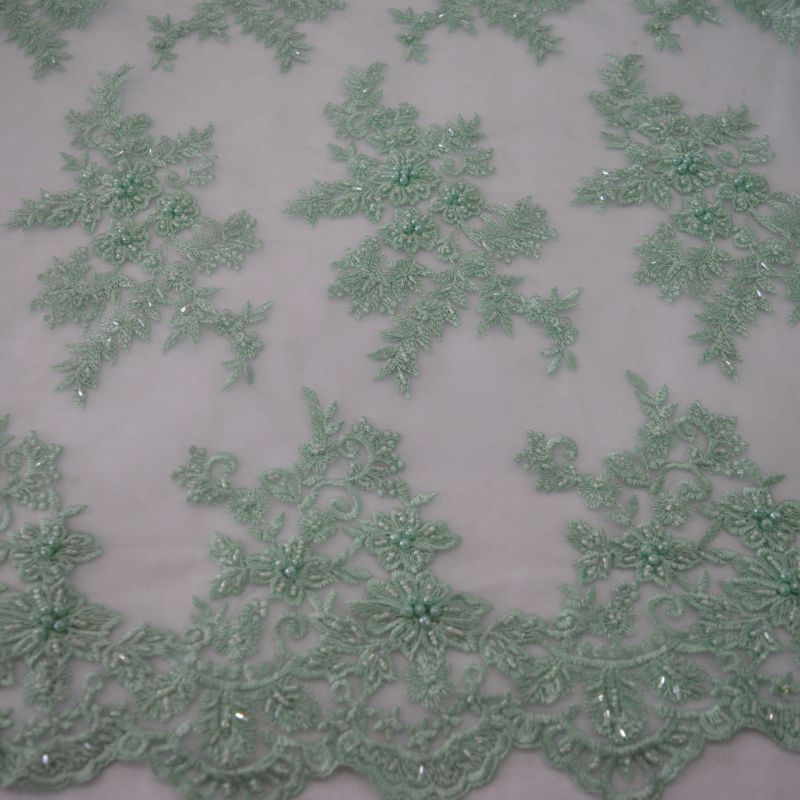 Tecido Tule Bordado Com Pedrarias Verde Água • Conexão Tecidos
