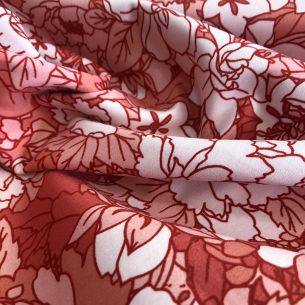 Tecido Sarja Acetinada Estampada Floral Vermelho • Conexão Tecidos