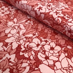 Tecido Sarja Acetinada Estampada Floral Vermelho • Conexão Tecidos 2