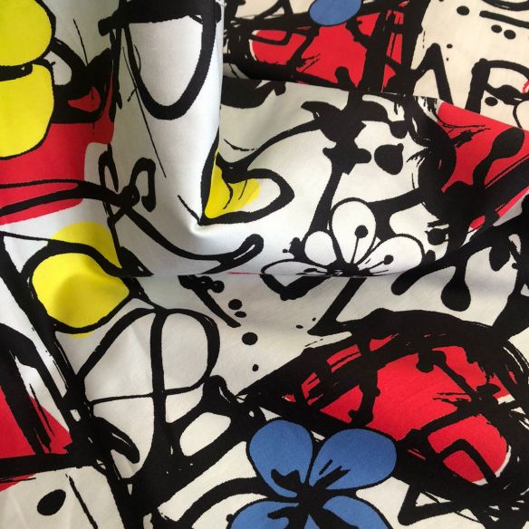 Tecido Sarja Acetinada Estampada Floral Grafite Moderno • Conexão