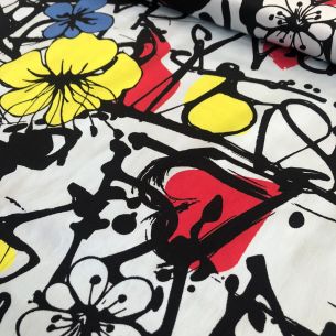 Tecido Sarja Acetinada Estampada Floral Grafite Moderno • Conexão 2