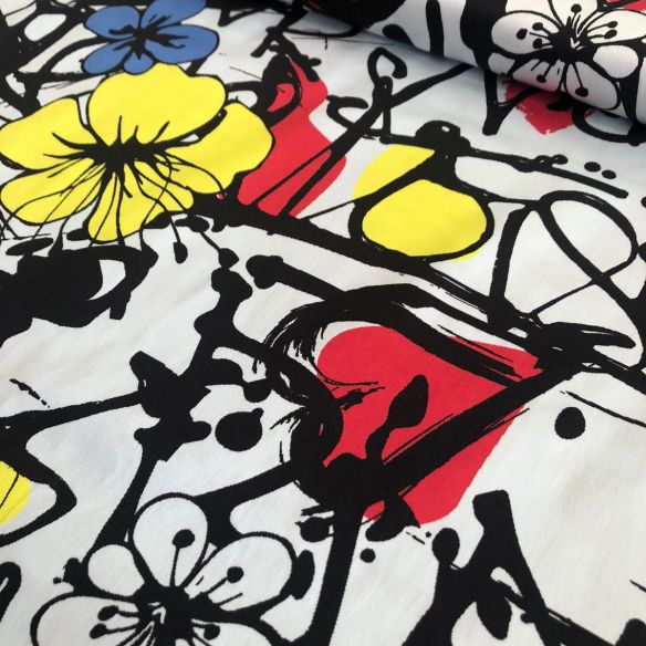 Tecido Sarja Acetinada Estampada Floral Grafite Moderno • Conexão