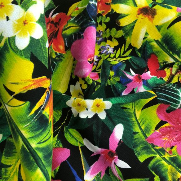 Tecido Piquet Estampado Jardim Tropical Paraíso • Conexão Tecidos