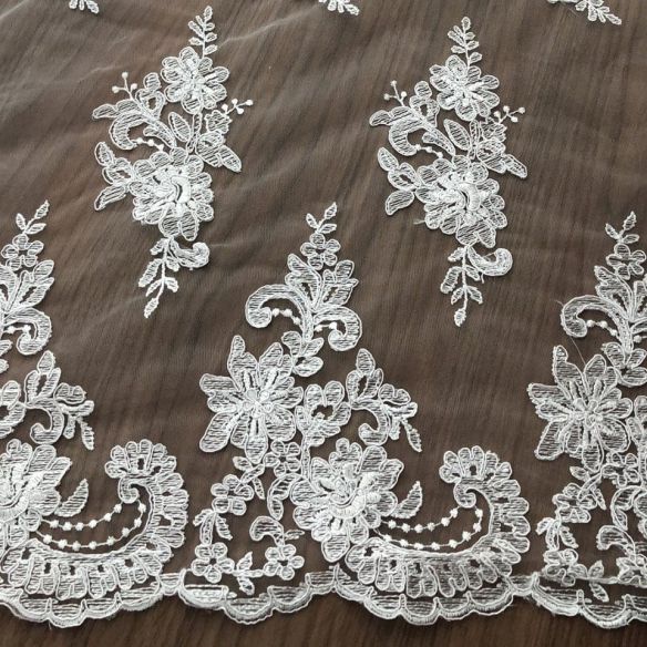 Tecido Tule Bordado Off Whithe • Conexão Tecidos