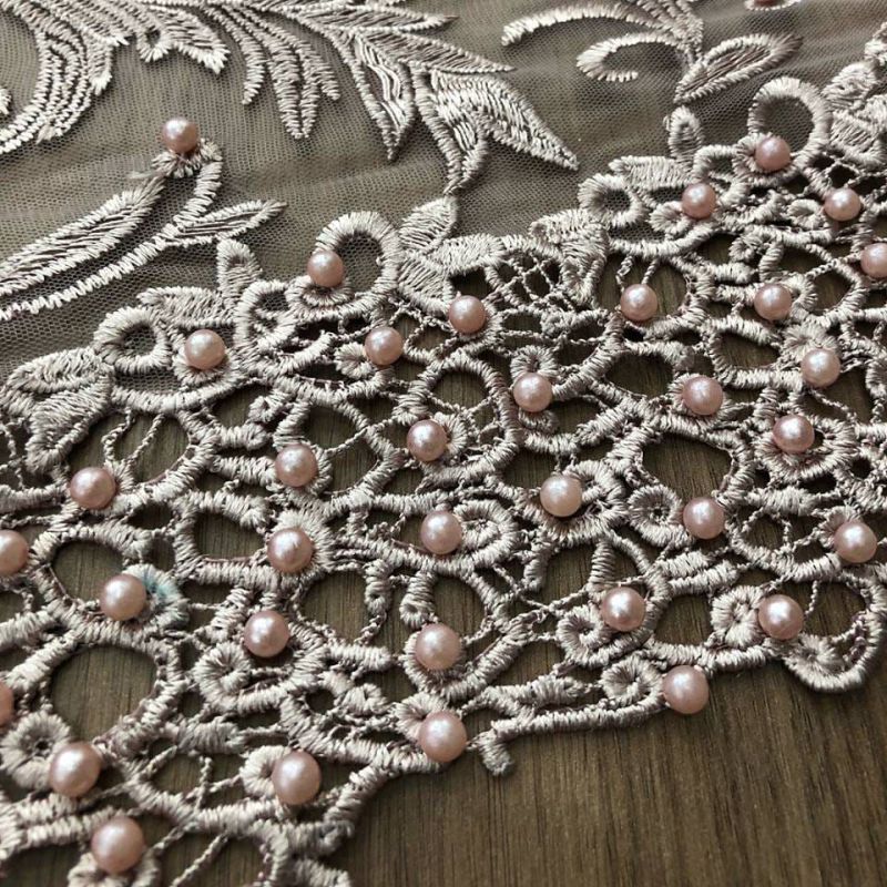 Tecido Tule Bordado Com Pérolas Rosa Antigo • Conexão Tecidos