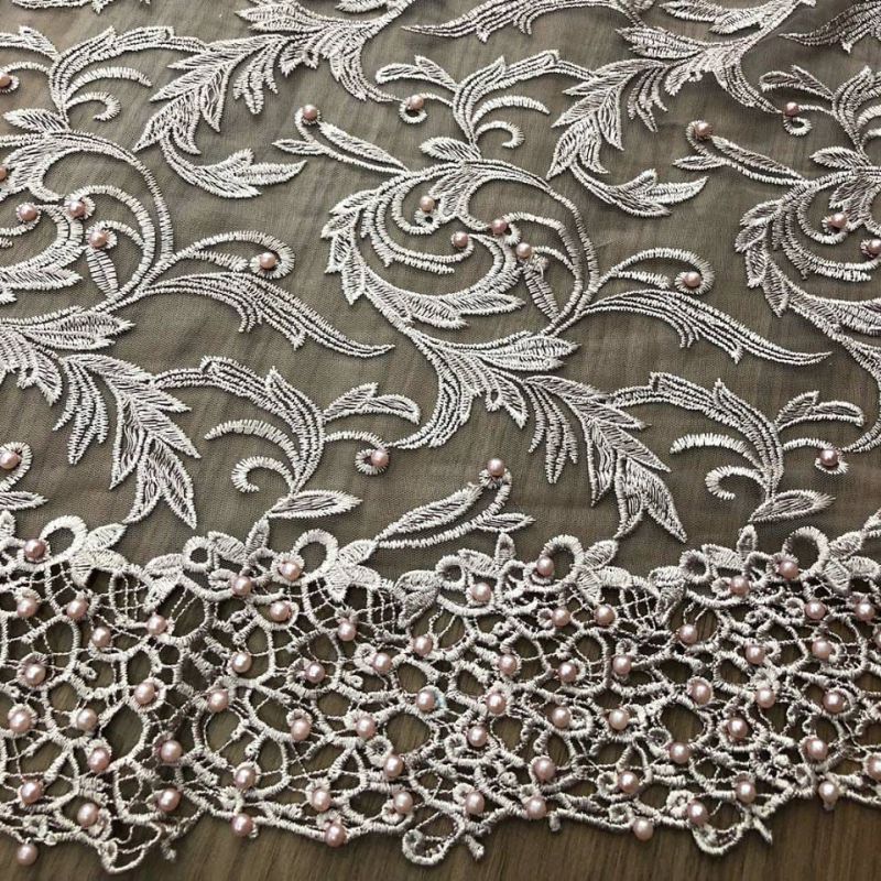 Tecido Tule Bordado Com Pérolas Rosa Antigo • Conexão Tecidos