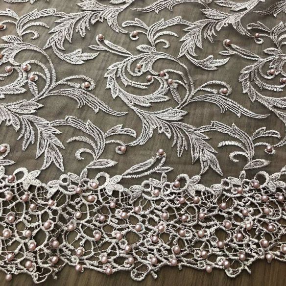 Tecido Tule Bordado Com Pérolas Rosa Antigo • Conexão Tecidos