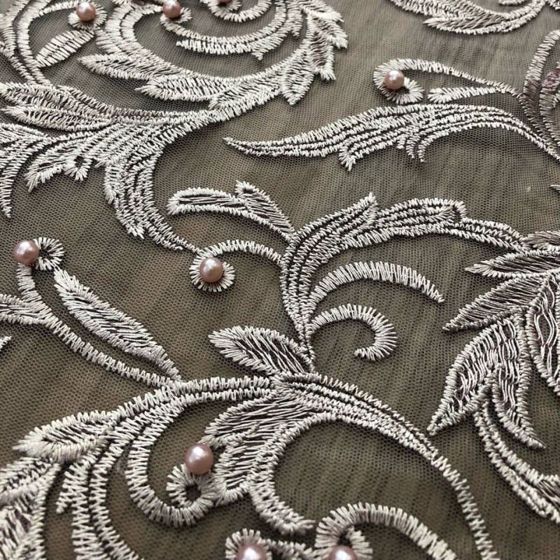 TULE BORDADO COM PÉROLAS ROSA ANTIGO • Conexão Tecidos