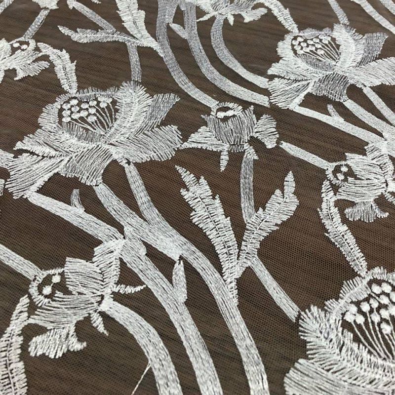 Tecido Tule Bordado Branco • Conexão Tecidos