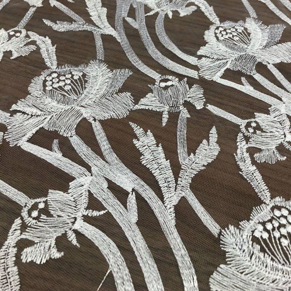 Tecido Tule Bordado Branco • Conexão Tecidos