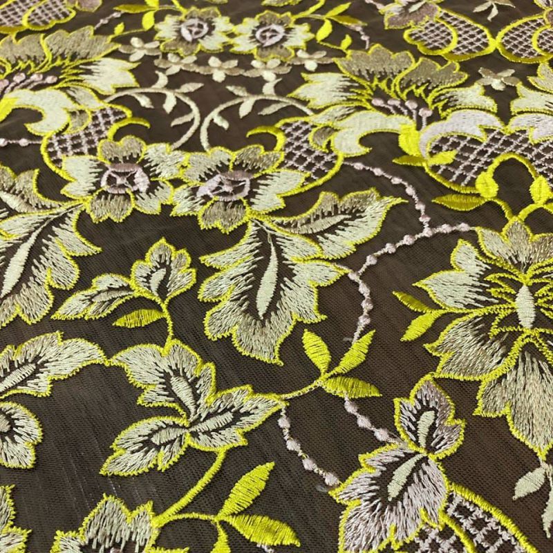 Tecido Tule Bordado Amarelo • Conexão Tecidos