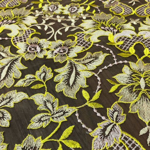 Tecido Tule Bordado Amarelo • Conexão Tecidos