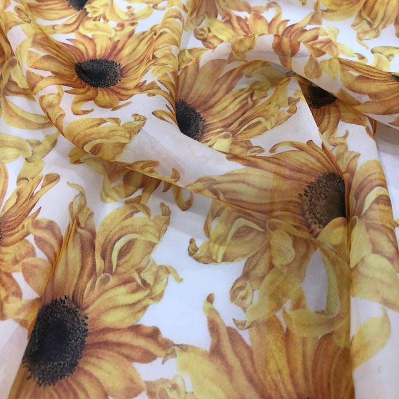 Tecido Palha De Seda Estampada Girassol • Conexão Tecidos