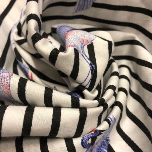 TECIDO TRICOLINE ESTAMPA GARÇA AZUL • Conexão Tecidos