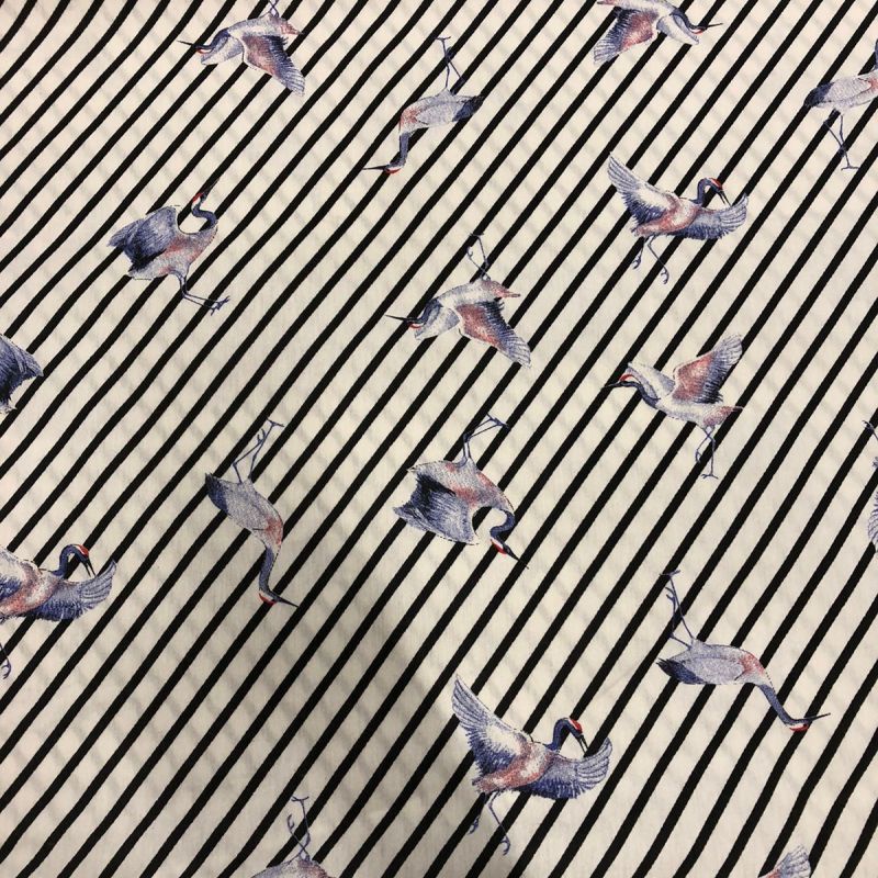 TECIDO TRICOLINE ESTAMPA GARÇA AZUL • Conexão Tecidos