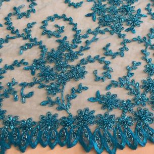 Tecido Tule Bordado Com Pedrarias Verde Tifany • Conexão Tecidos