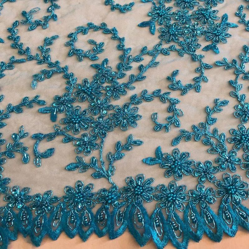Tecido Tule Bordado Com Pedrarias Verde Tifany • Conexão Tecidos
