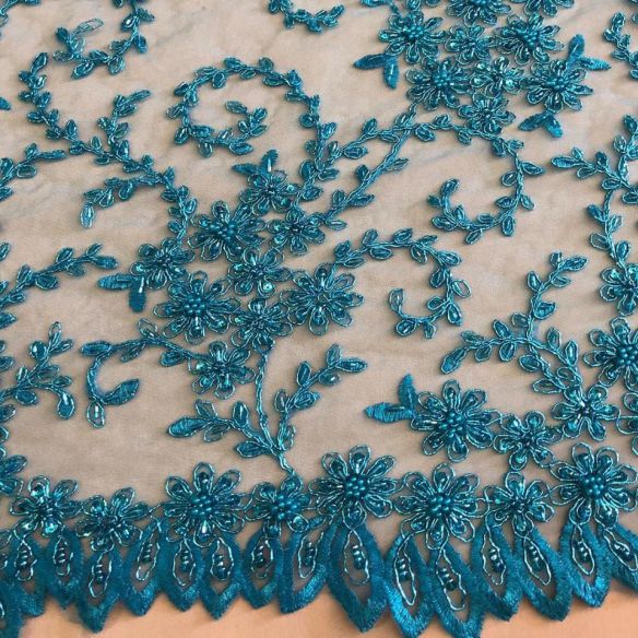 Tecido Tule Bordado Com Pedrarias Verde Tifany • Conexão Tecidos