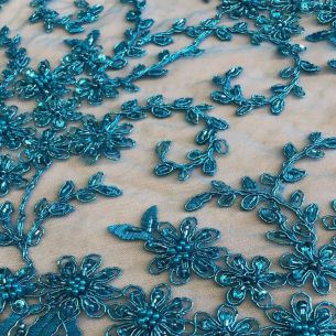 Tecido Tule Bordado Com Pedrarias Verde Tifany • Conexão Tecidos 2