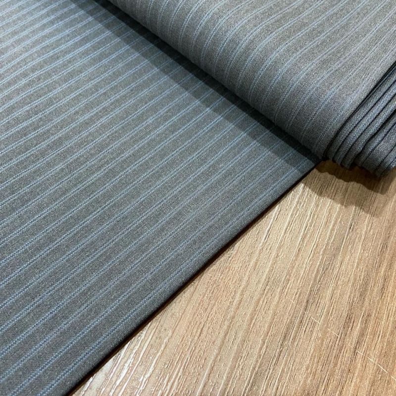 Tecido Lã Fria Cinza Com Listras Azuis • Conexão Tecidos