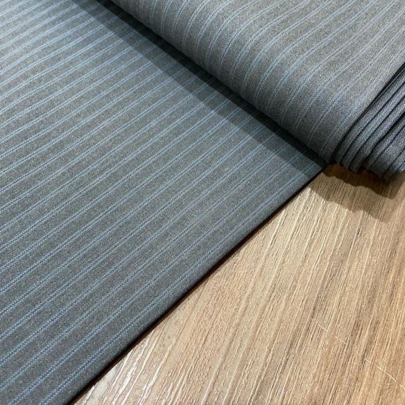 Tecido Lã Fria Cinza Com Listras Azuis • Conexão Tecidos
