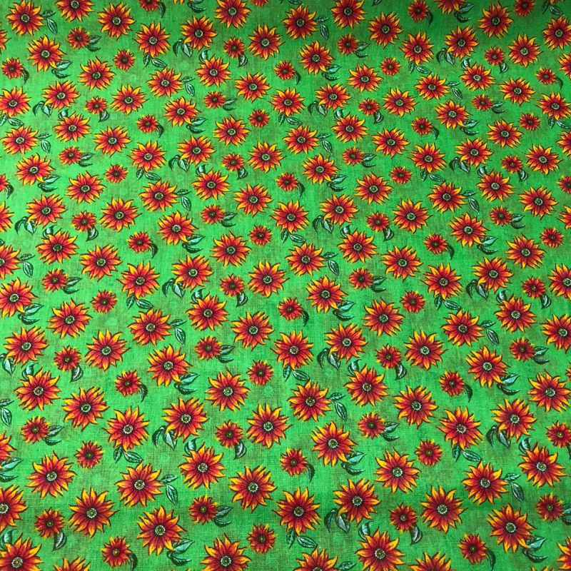 Tecido Chita Floral Gerbera Verde • Conexão Tecidos